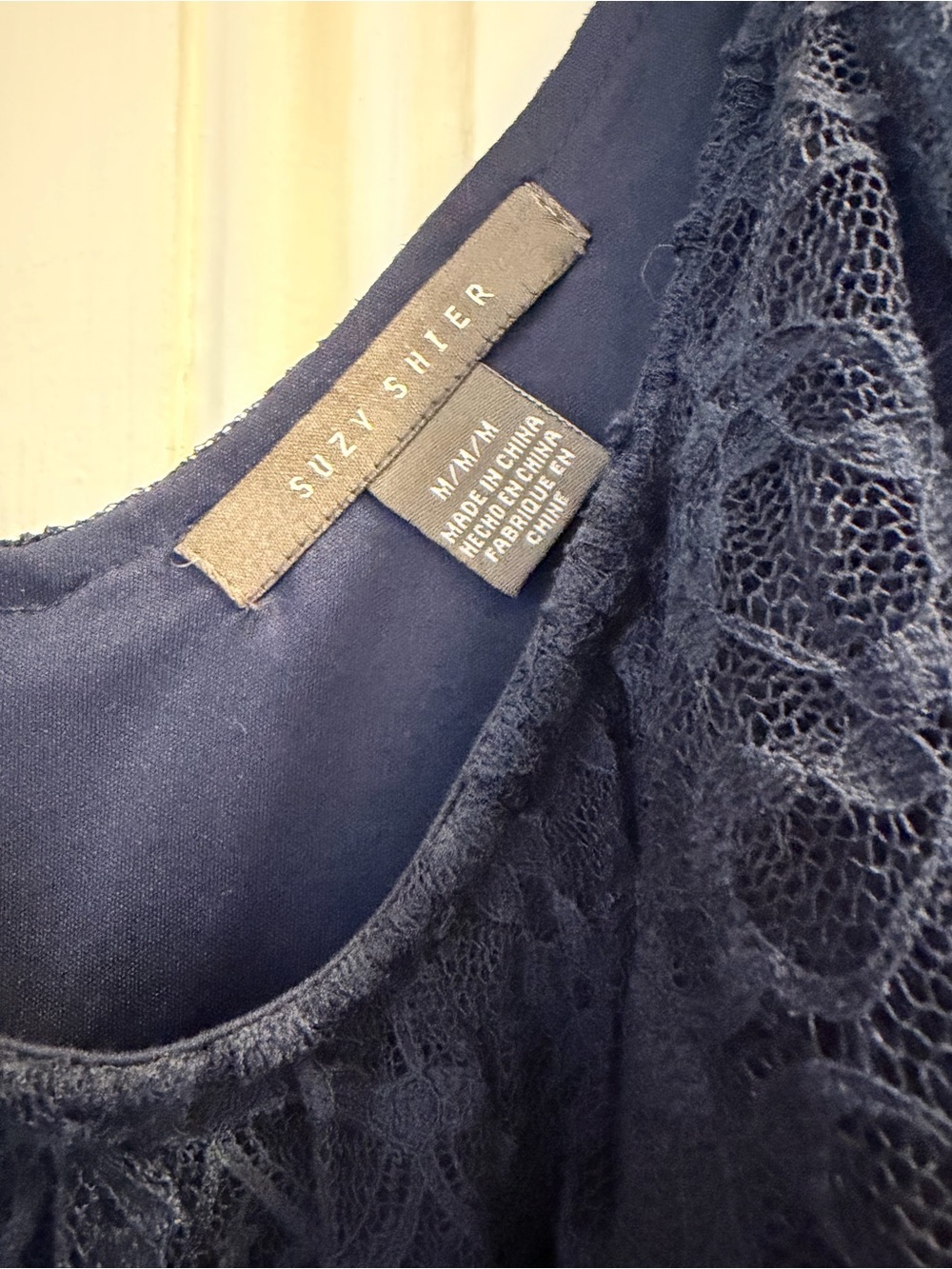 Suzy Shier Navy Lace Flutter-Sleeve A-Line Dress - Picture 2 of 8